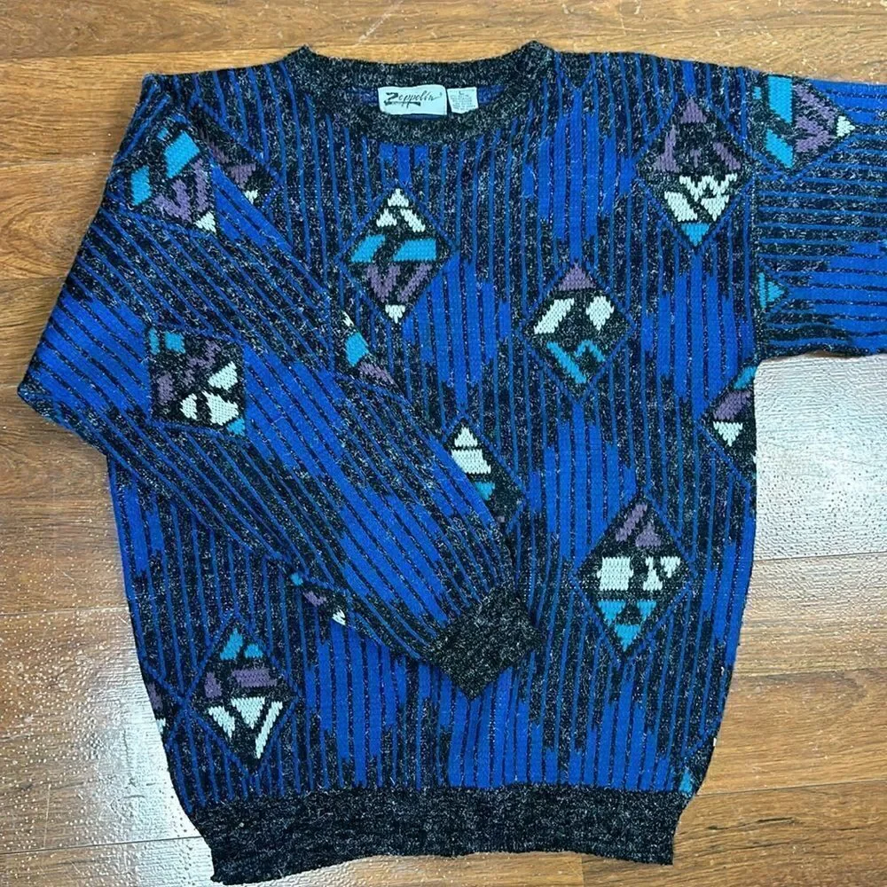 Men’s beautiful vintage ZEPPELIN sweater Size large grandpa oversized 80’s - Picture 2 of 7